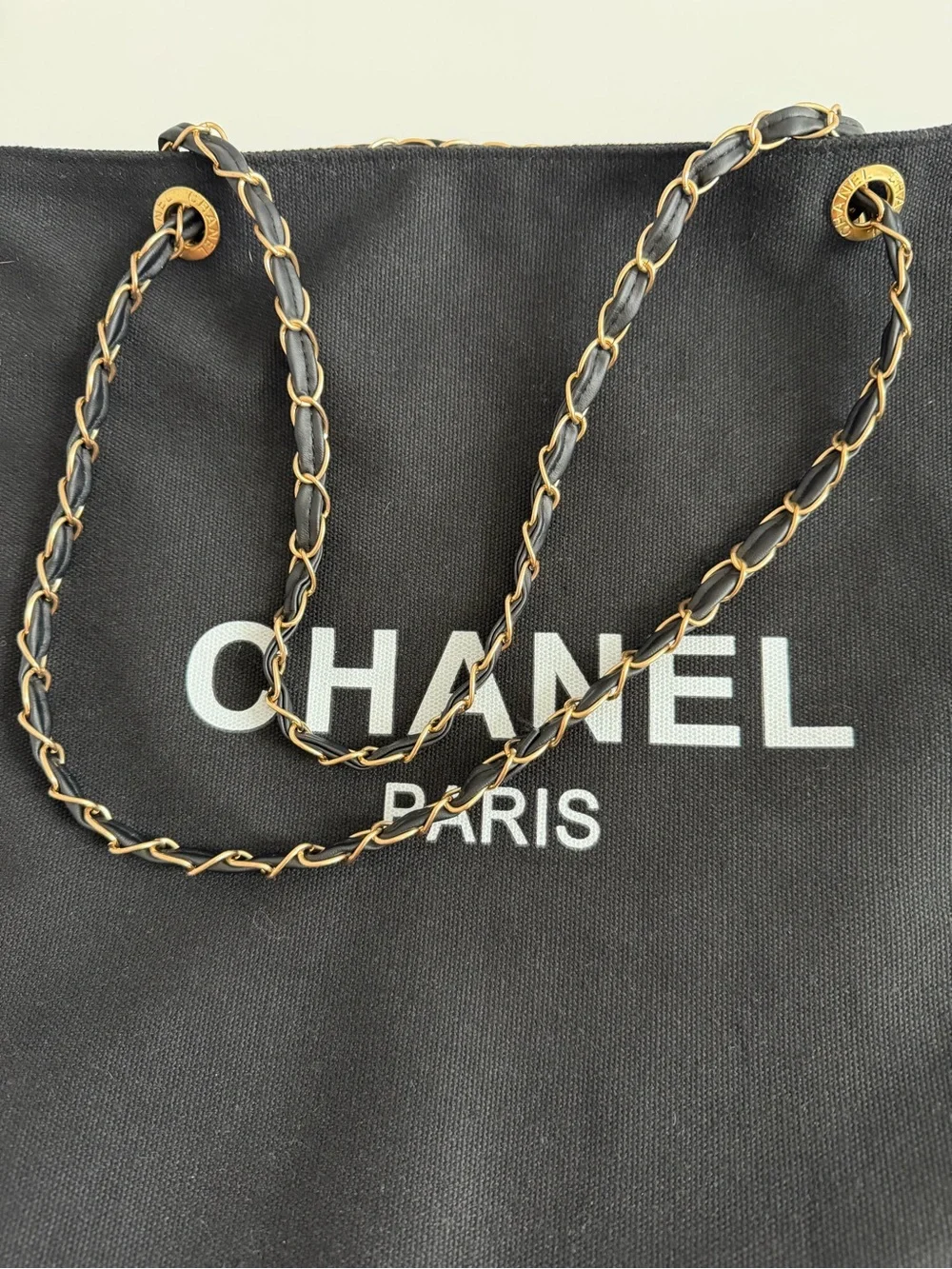 GWP Chanel Paris Black Canvas Chain-Handle Tote
